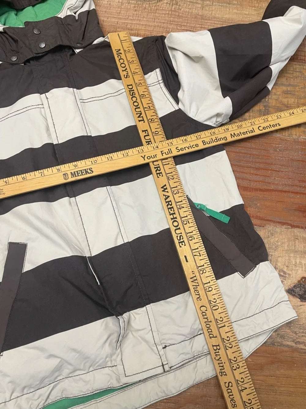 Mini Boden Hooded Rain Jacket Sz 9-10 YR unisex brown striped full zip lined